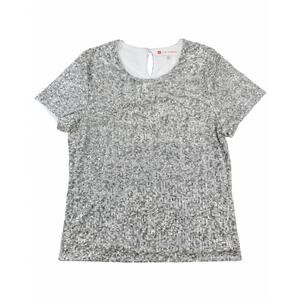 Jude Connally Womens Size S Silver Sequin Short Sleeve Party Cocktail Top